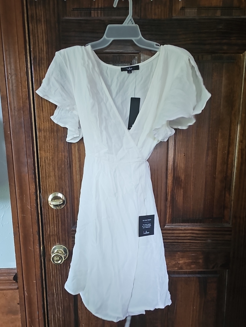 Lulu's White Wrap Midi Dress with Flutter Sleeves